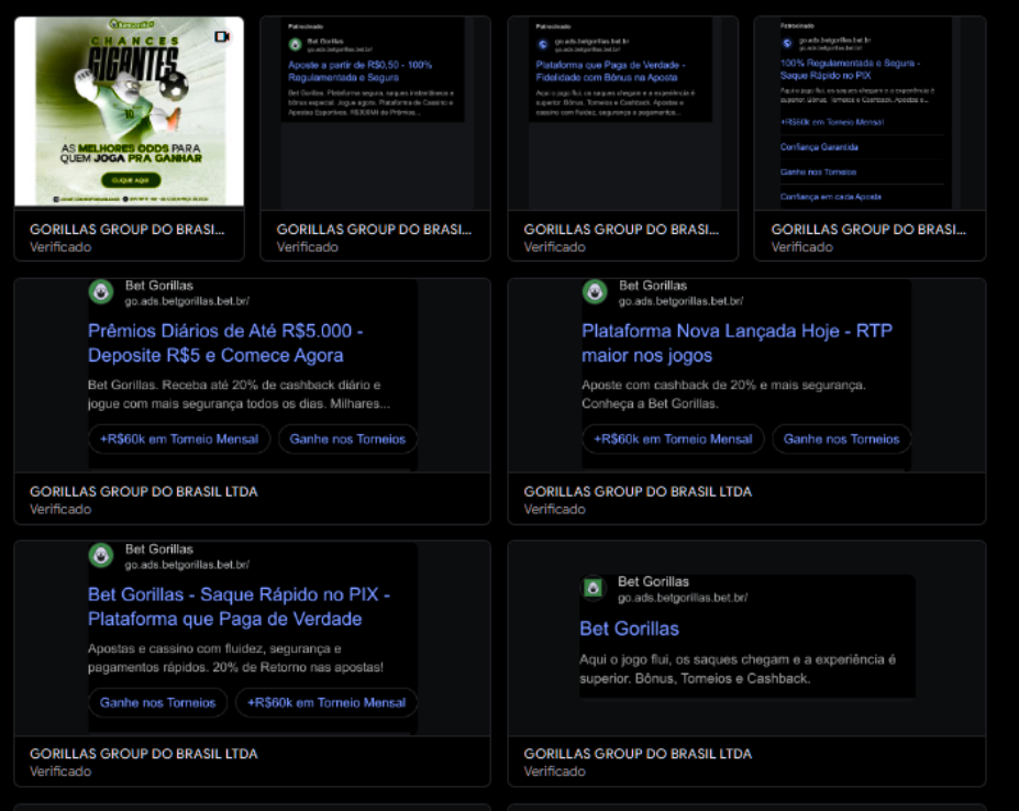 Anúncios da Bet Gorillas — Variações