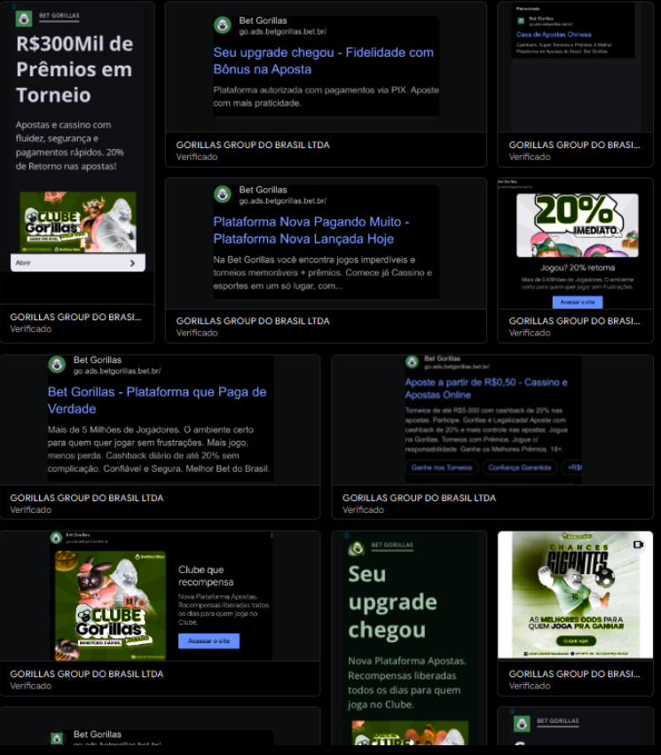 Anúncios da Bet Gorillas — Promoções