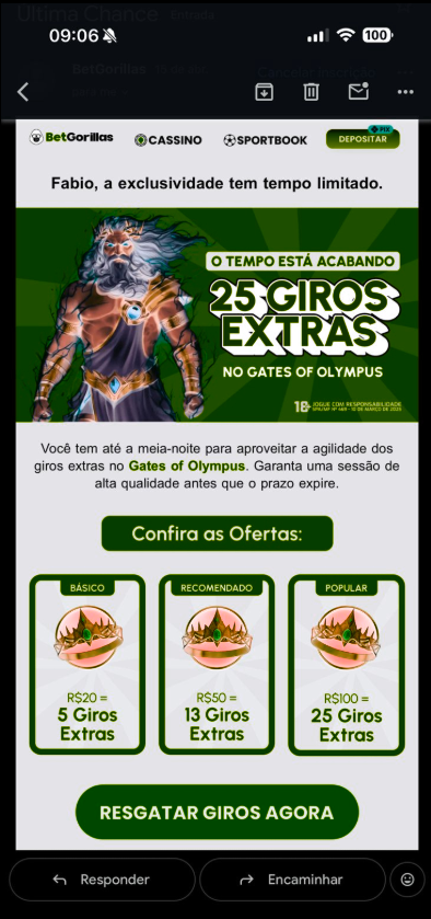 Oferta Gates of Olympus com 3 tiers de giros extras