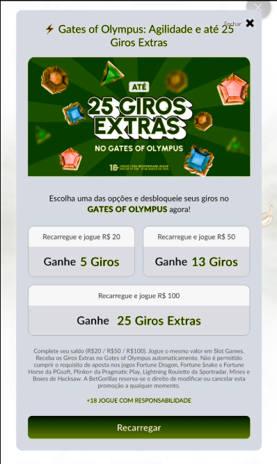 Captura BetGorillas — Pop-up Olympus