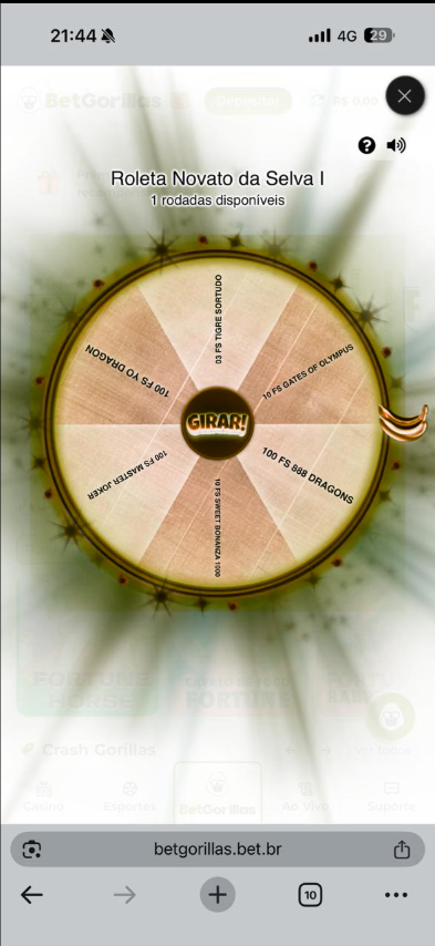 Captura BetGorillas — Roleta novato